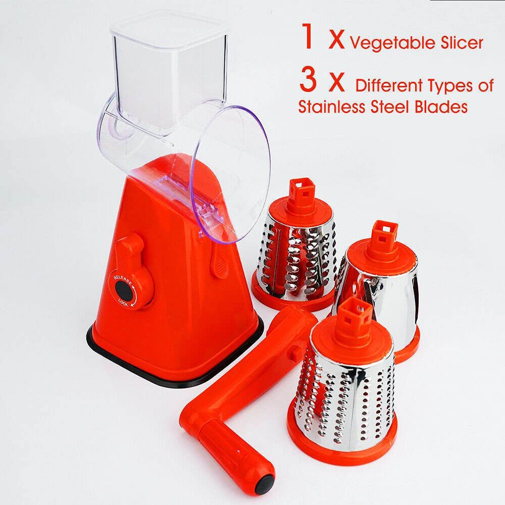 Manual 3 in 1 Rotary Cheese Grater Cheese Shredder Mandoline Stainless Steel Vegetable Chopper Slicer with 3 Blades