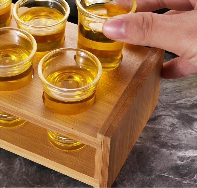 Barware bamboo Whisky Cup Serving Tray Bamboo Shot Glass Holder Rack