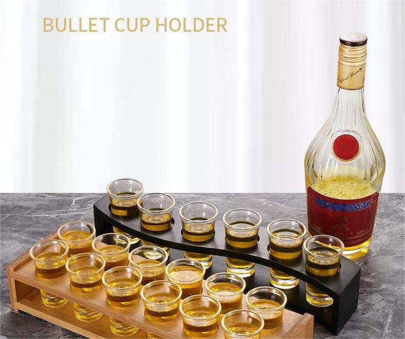 Barware bamboo Whisky Cup Serving Tray Bamboo Shot Glass Holder Rack