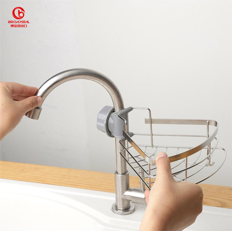 Stainless Steel Kitchen Sponge Holder Sink Sponge Soap Dishwashing Liquid Drainer Kitchen Faucet Storage Rack