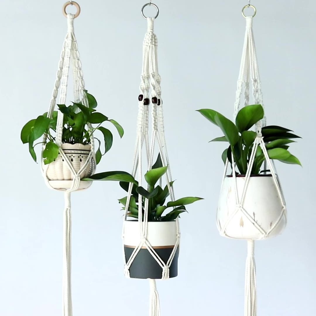 Macrame Plant Hangers Indoor Outdoor Hanging Planter Basket Jute Rope Flower Pot Holder Boho Hippie Style