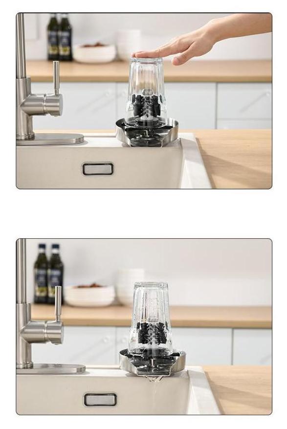 Commercial Bar Accessories Coffee Shop Stainless Steel Kitchen Sink Automatic Rotation Glass Rinser Cup Washer with Brush