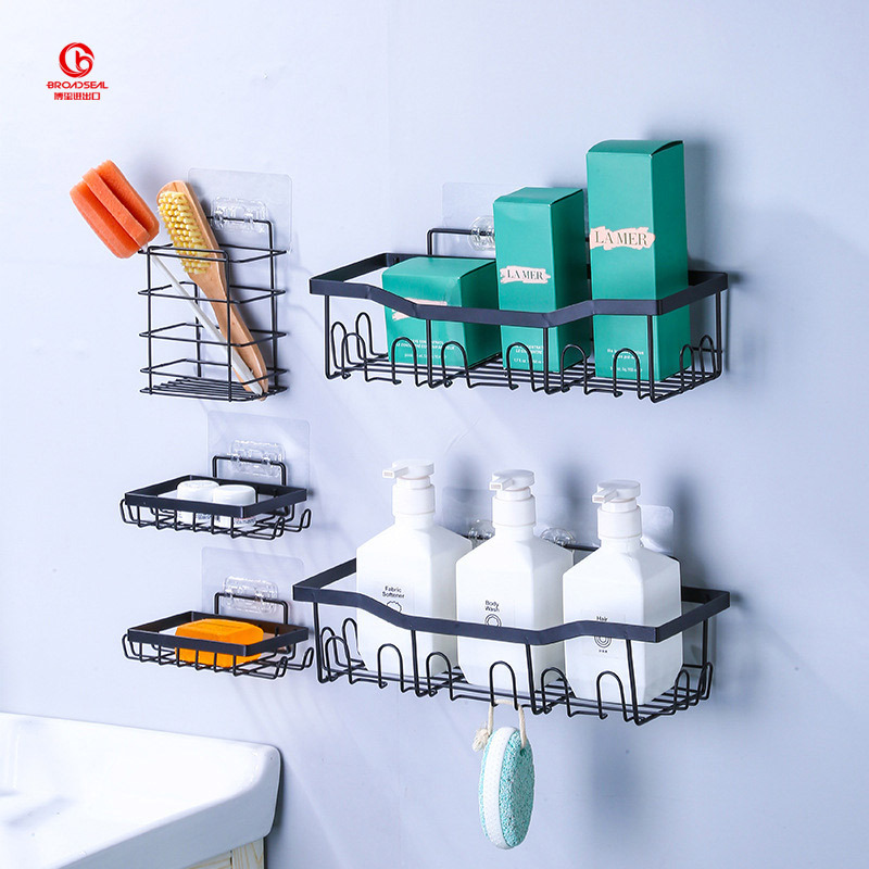 Self Adhesive Bathroom Wall Shelf with Hooks Bathroom Towel Rack Shelf Bathroom Kitchen Living Room Shelves