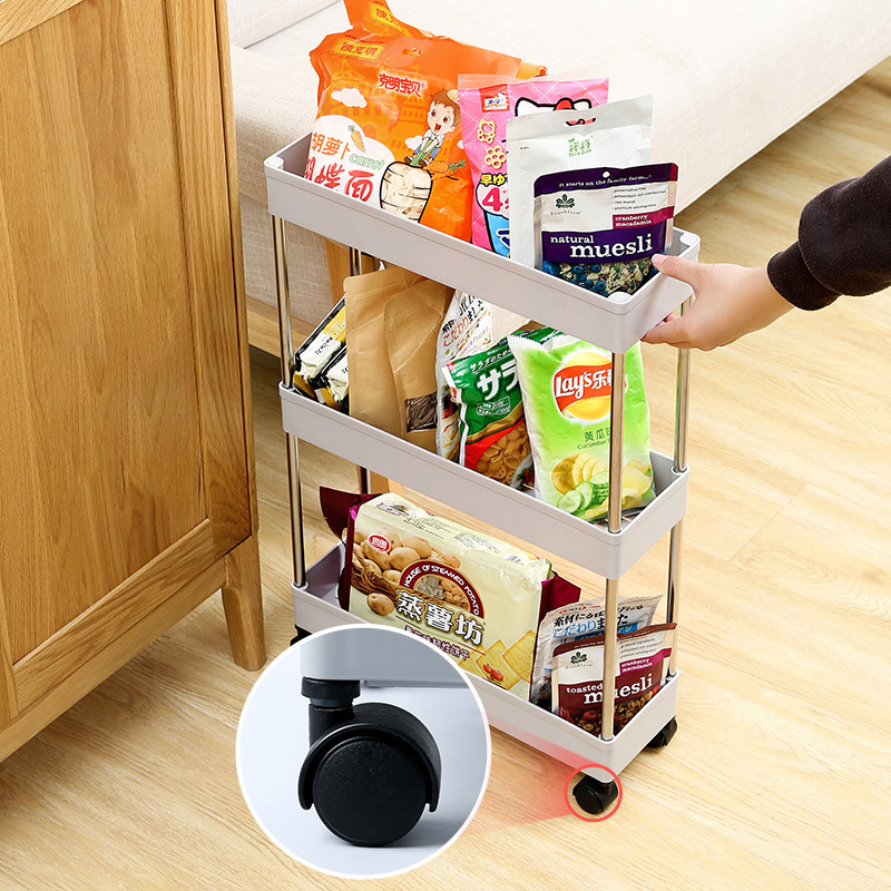 4 Tier Slim Storage Cart Mobile Shelving Unit Organizer Slide Out Storage Rolling Utility Cart Tower Rack for Kitchen