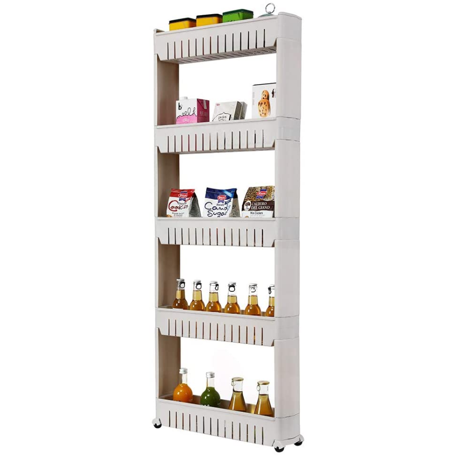 Slim Storage 4 Tier Slide Out Tower Pull Out Pantry Shelves Cart For Kitchen