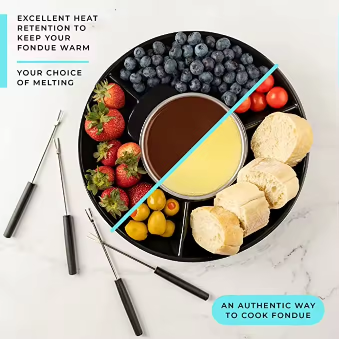 Temperature Control Detachable Serving Trays Chocolate Cheese Fondue Electric Fondue Pot Set With 2 Roasting Forks