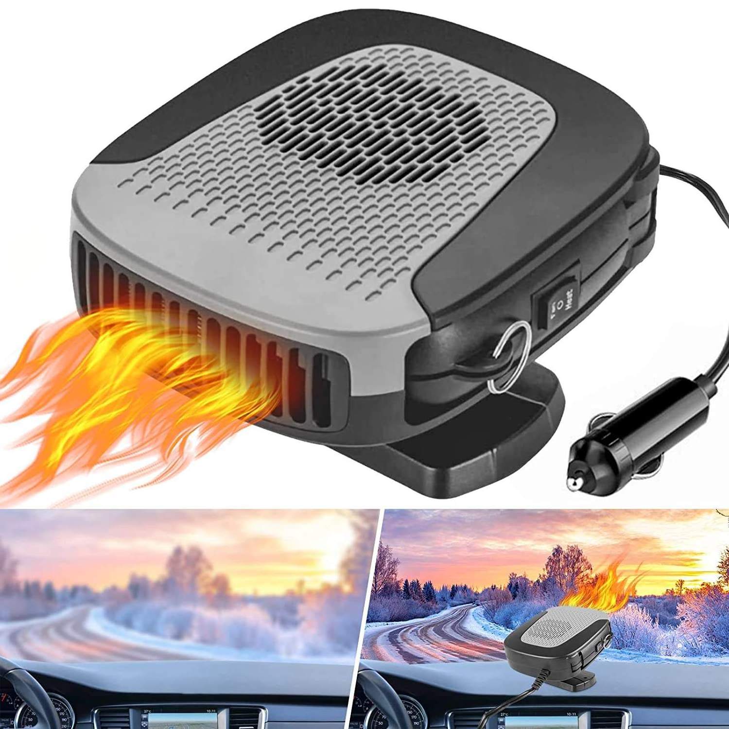 12V 150W Car Fans Fast Heating Defrost Defogger with Plug in Cigarette Lighter 2 in 1 Heating & Cooling Adjustable Thermostat