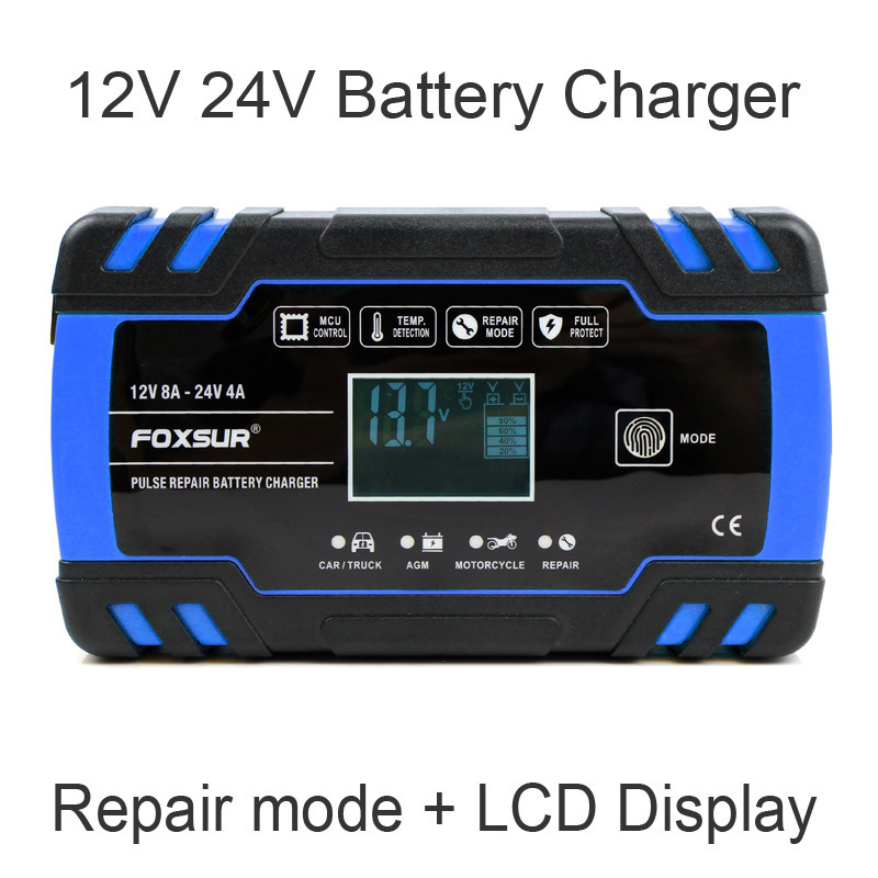 8-Amp Fully-Automatic Smart Car Charger 12V/24V Trickle Charger Pulse Repair Charger for AGM GEL WET Lead Acid Battery