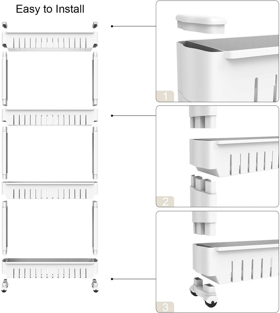 Slim Storage 4 Tier Slide Out Tower Pull Out Pantry Shelves Cart For Kitchen