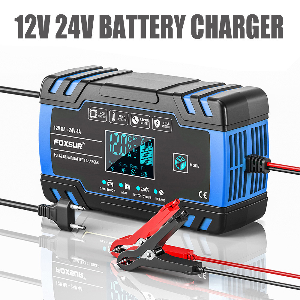 8-Amp Fully-Automatic Smart Car Charger 12V/24V Trickle Charger Pulse Repair Charger for AGM GEL WET Lead Acid Battery