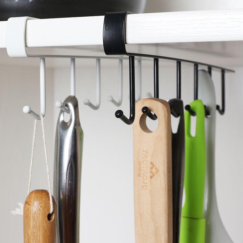 Kitchen Hanger Iron Shelf Free Of Punch Rack Multifunction Hanger for Kitchen Gadgets Cabinet Cupboard Dish 6 Hook Organizer