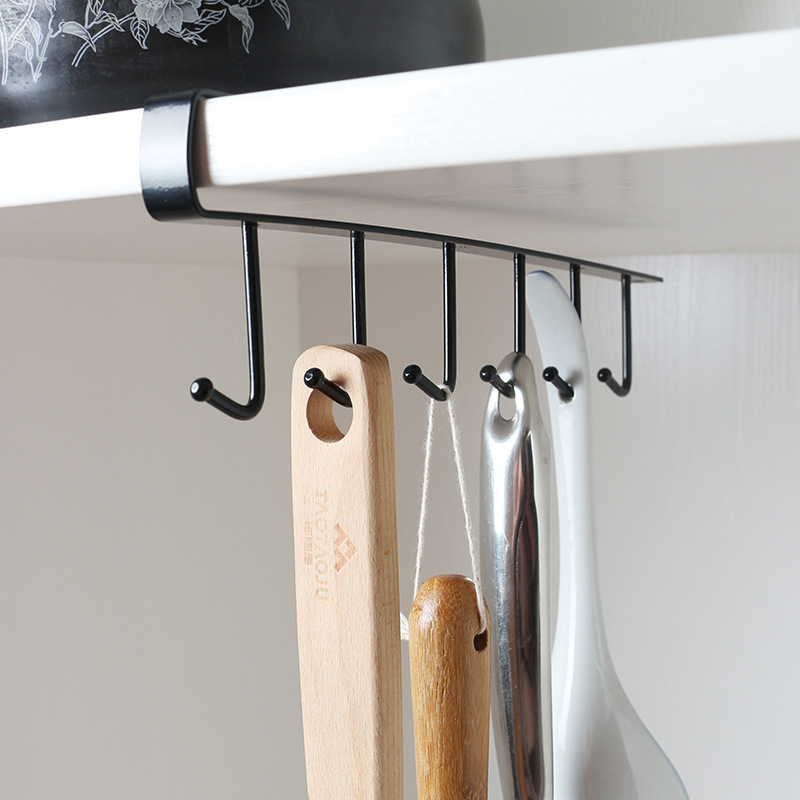 Kitchen Hanger Iron Shelf Free Of Punch Rack Multifunction Hanger for Kitchen Gadgets Cabinet Cupboard Dish 6 Hook Organizer