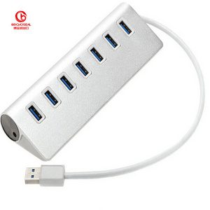 High Speed 7 Ports Aluminum Alloy 3.0 USB Hub Splitter 5Gbps Charging Data Sync Adapter Portable for Macbook PC Computer Laptop