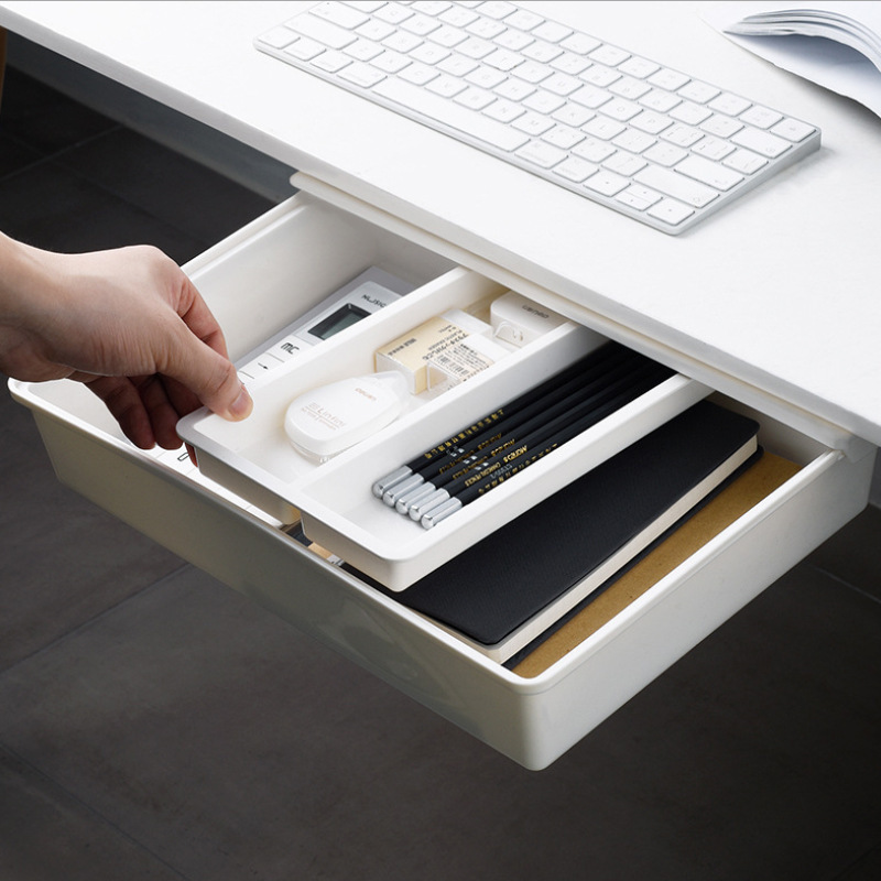 Office Hidden Self Adhesive Punch-Free Under Cabinet Desk Storage Drawer Under the Desk Drawer Organizer