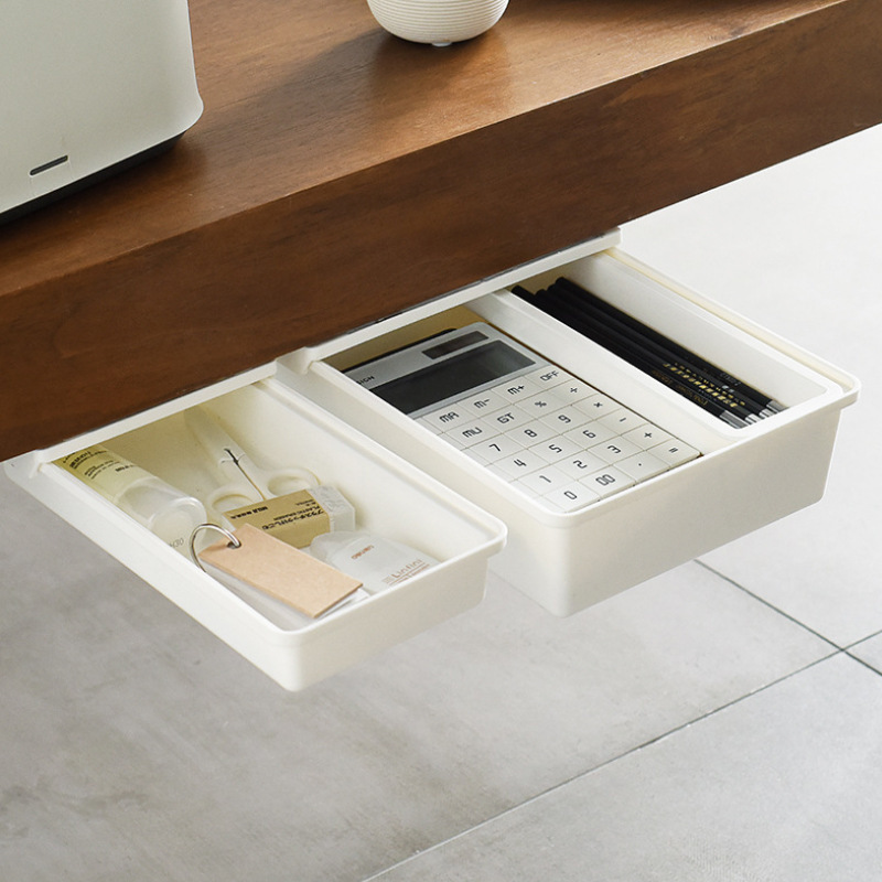 Office Hidden Self Adhesive Punch-Free Under Cabinet Desk Storage Drawer Under the Desk Drawer Organizer