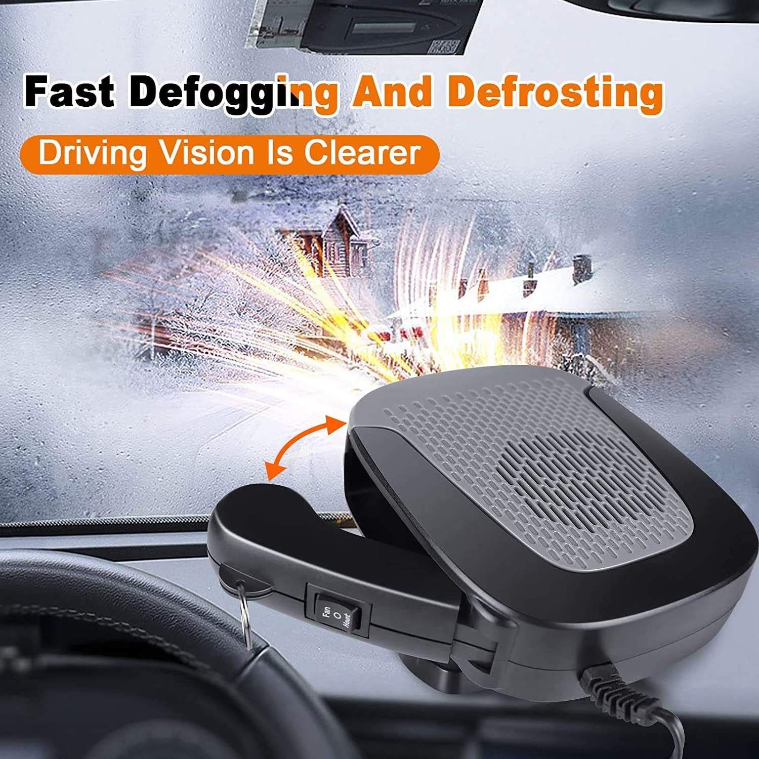 12V 150W Car Fans Fast Heating Defrost Defogger with Plug in Cigarette Lighter 2 in 1 Heating & Cooling Adjustable Thermostat