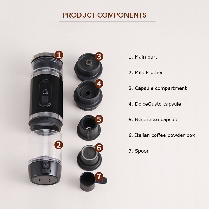 Portable Travel Espresso Coffee Maker with Small Tea Cup Also Holder for Capsule & Ground Coffee for Car Camping,  Hiking