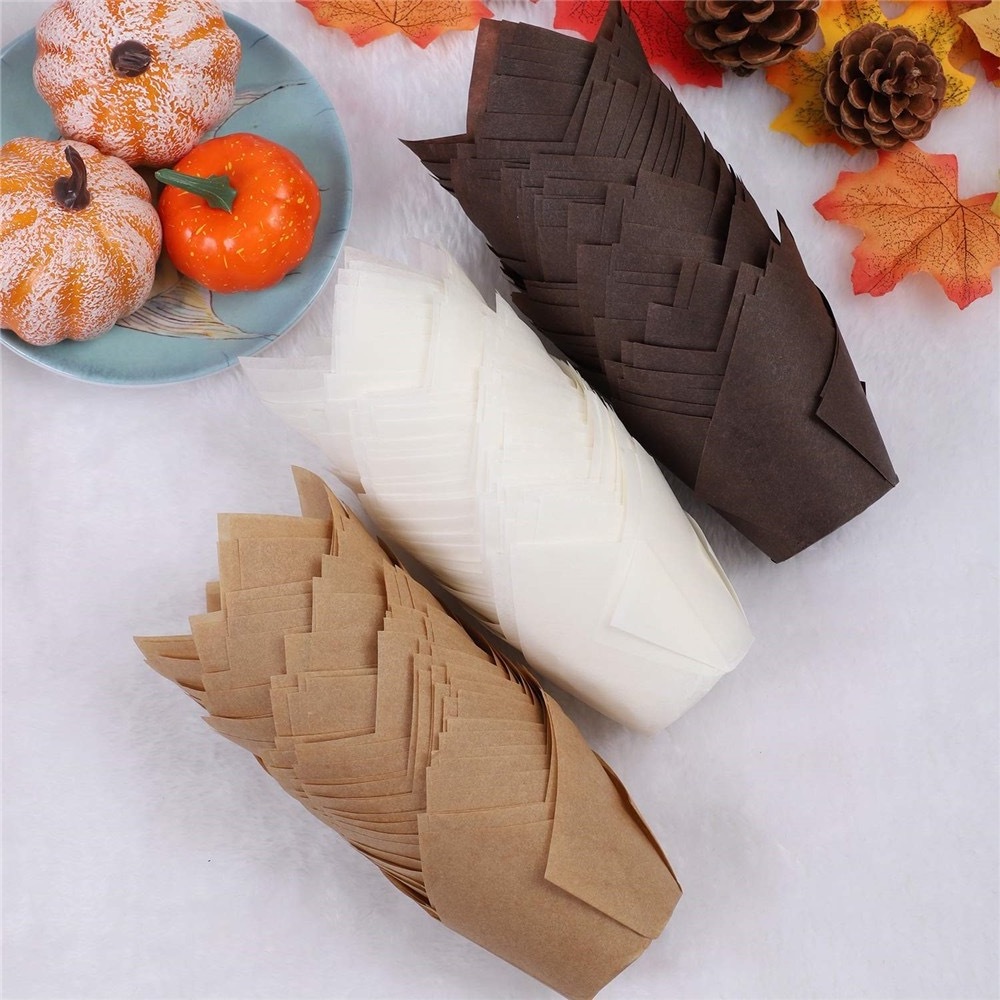 High Quality Grease-proof Paper Tulip Baking Cup Mold Disposable Cupcake Paper Muffin Cup