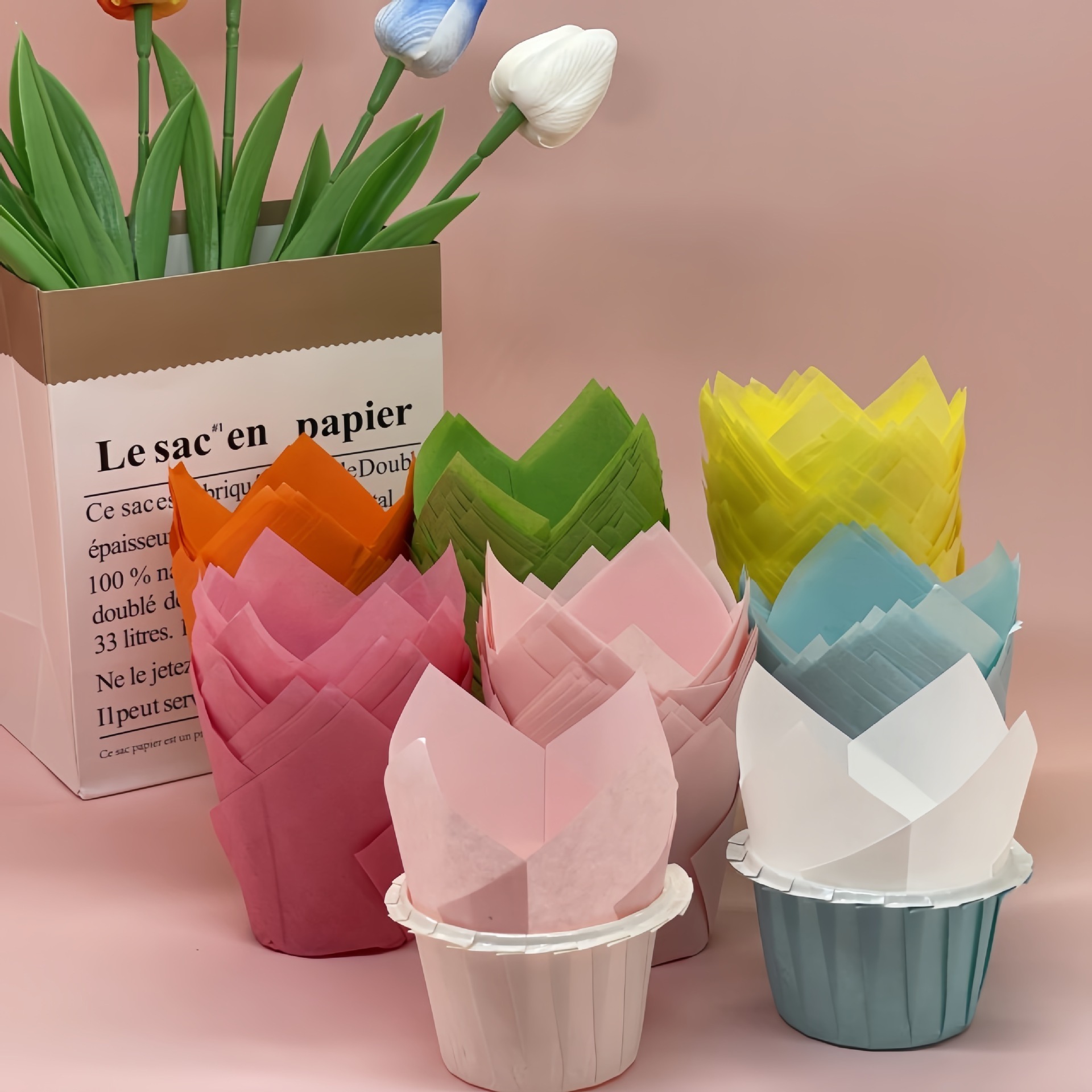 High Quality Grease-proof Paper Tulip Baking Cup Mold Disposable Cupcake Paper Muffin Cup