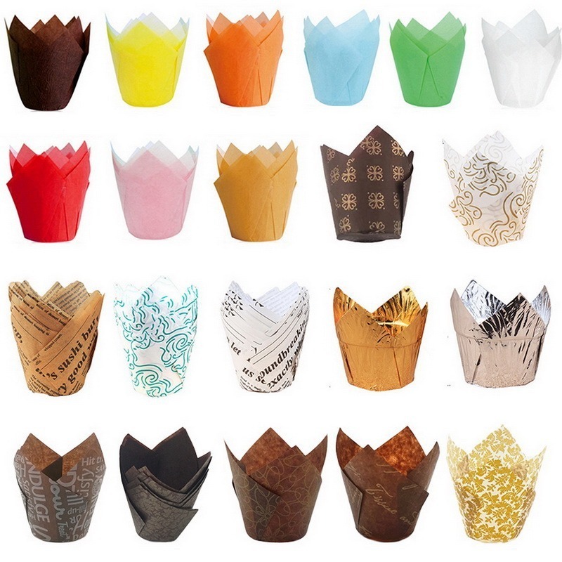 High Quality Grease-proof Paper Tulip Baking Cup Mold Disposable Cupcake Paper Muffin Cup