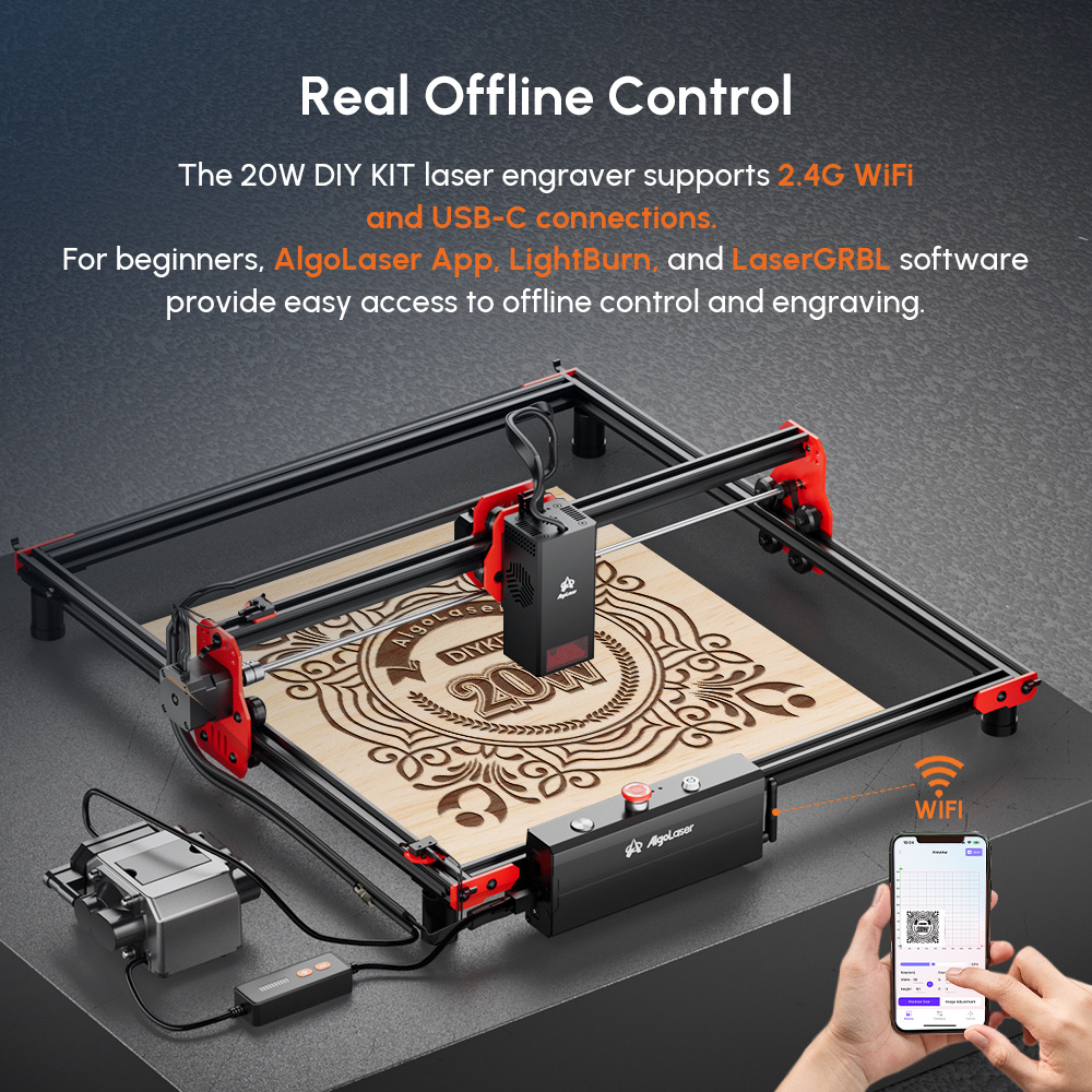 Algolaser 20W DIY Laser Engraver and Cutter 390x410mm Multiple Safety Protection Portable Laser Engraver