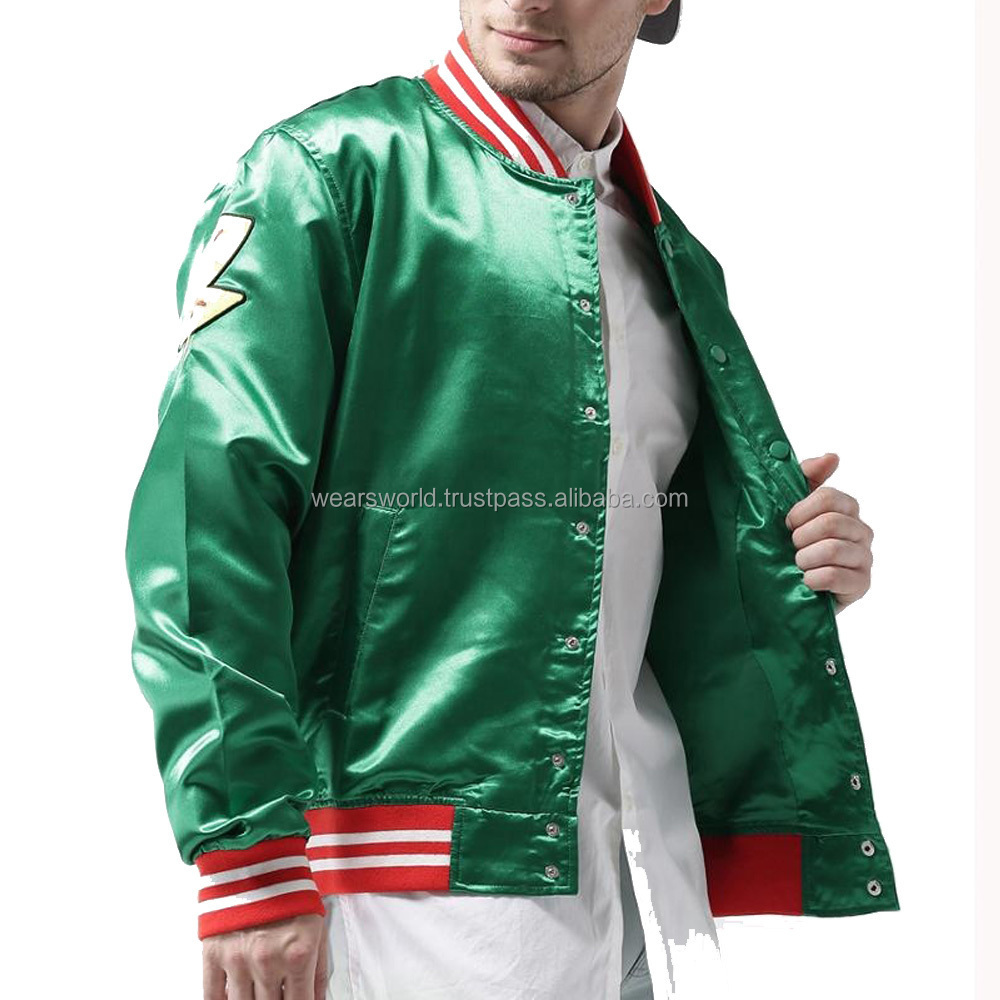 OEM Service Mens Custom Satin Embroidered Baseball Bomber Jacket Satin varsity jacket