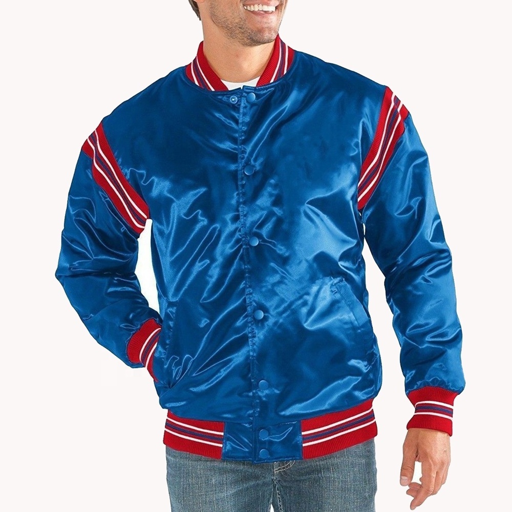 OEM Service Mens Custom Satin Embroidered Baseball Bomber Jacket Satin varsity jacket