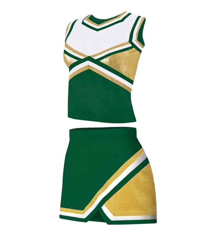 Wholesale Custom Your Style Best Price High School Competition Cheerleading Uniforms OEM Golden Pattern Cheerleader Uniforms