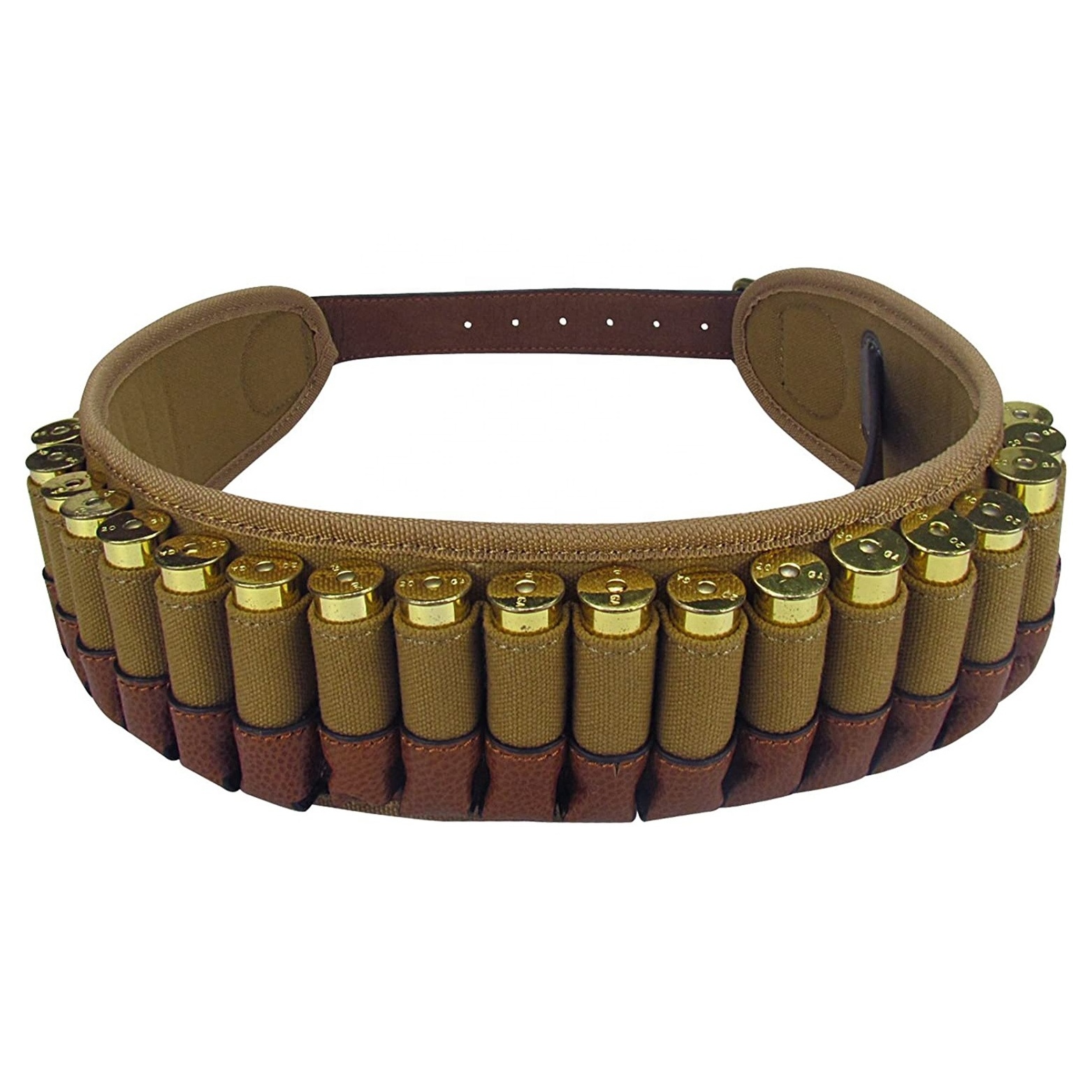 Durable Premium Ammo Cartridge Canvas Hunting Shooting Belt Buckle Closer Genuine Leather Cartridge Belt