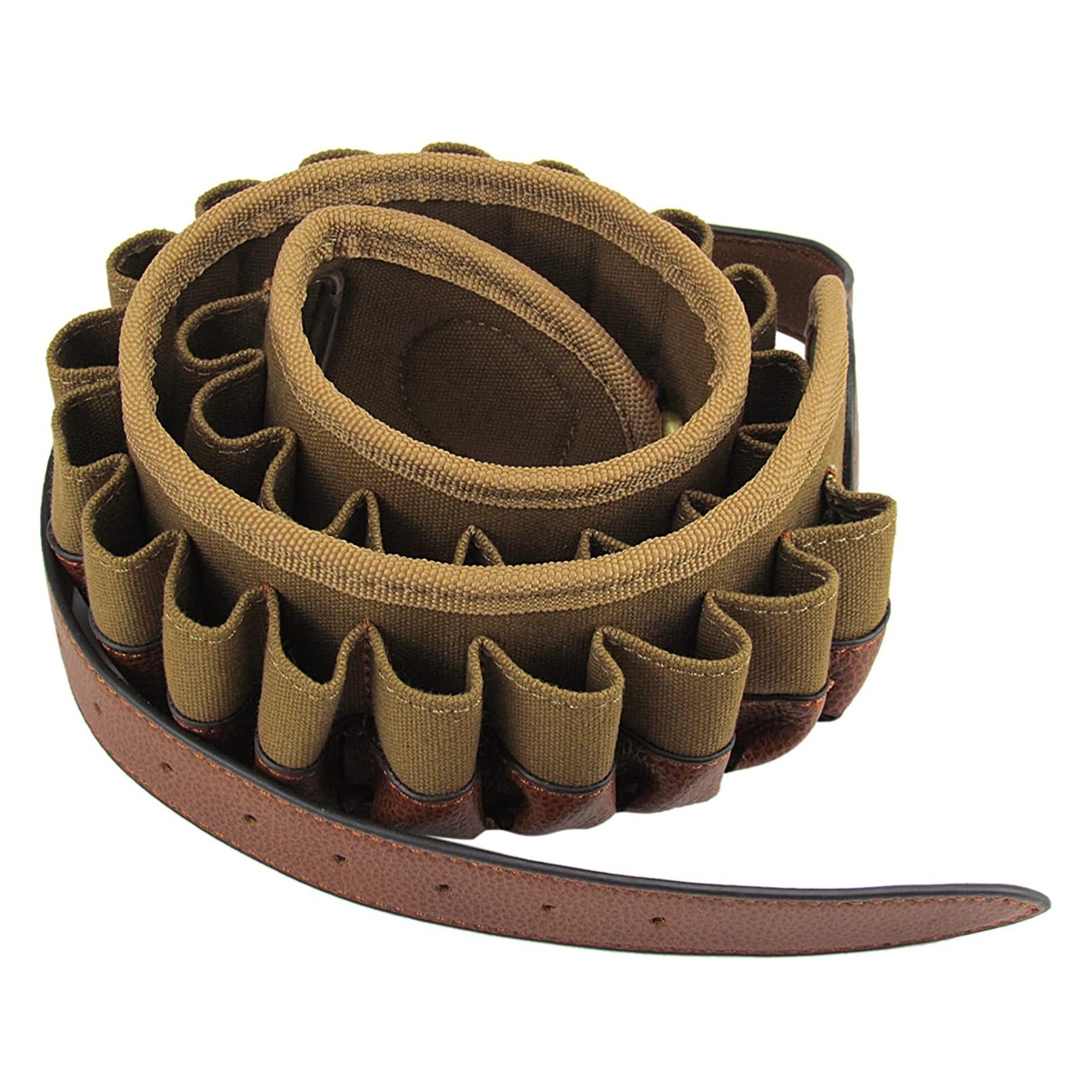 Durable Premium Ammo Cartridge Canvas Hunting Shooting Belt Buckle Closer Genuine Leather Cartridge Belt