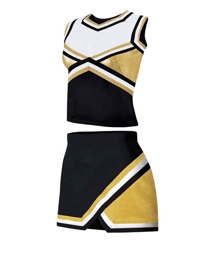 Wholesale Custom Your Style Best Price High School Competition Cheerleading Uniforms OEM Golden Pattern Cheerleader Uniforms