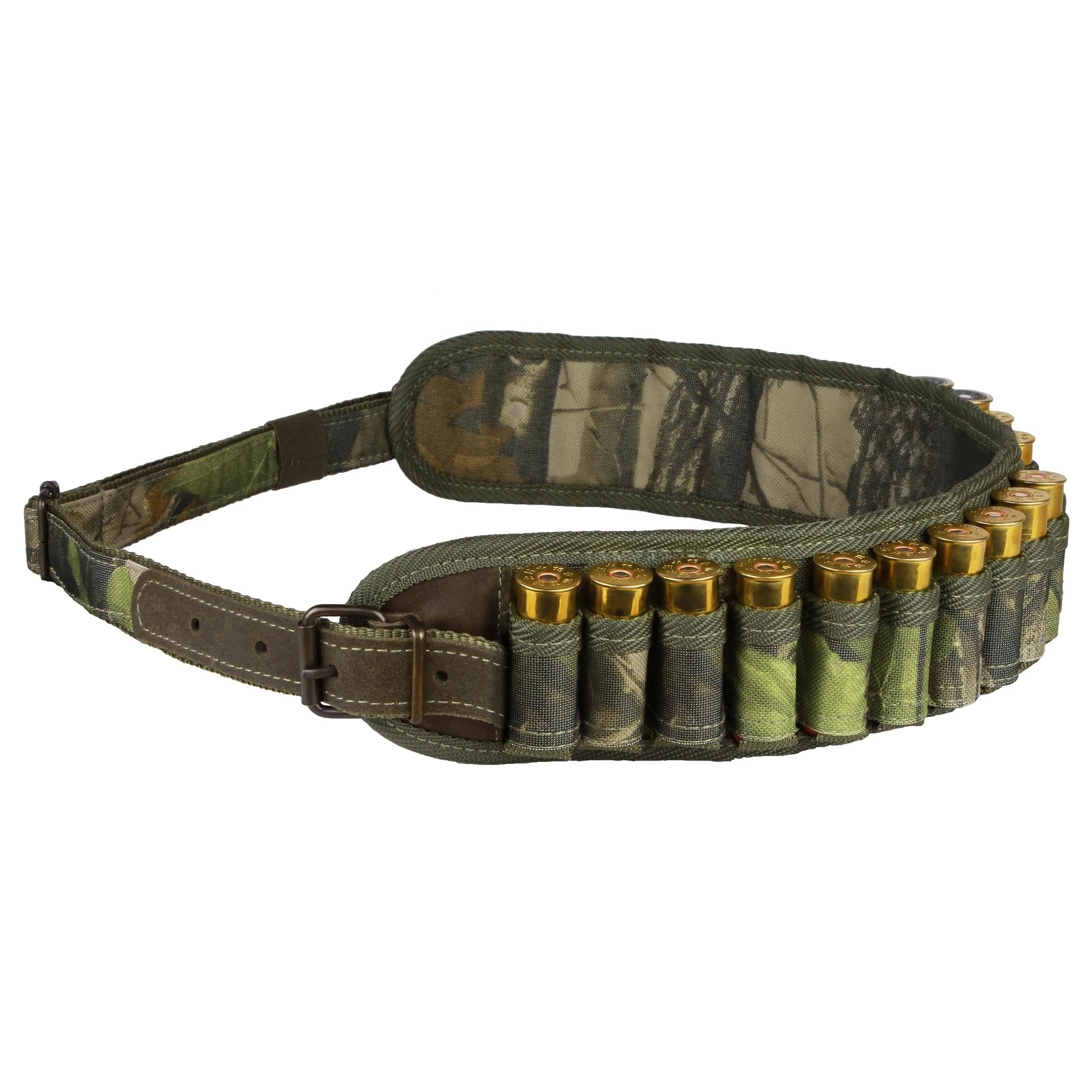 Ammo Holder Belt 12 & 16 Gaug Green Camo Hunting Cartridge Belt High Quality 100% Polyester D600 PVC Cartridge Belt