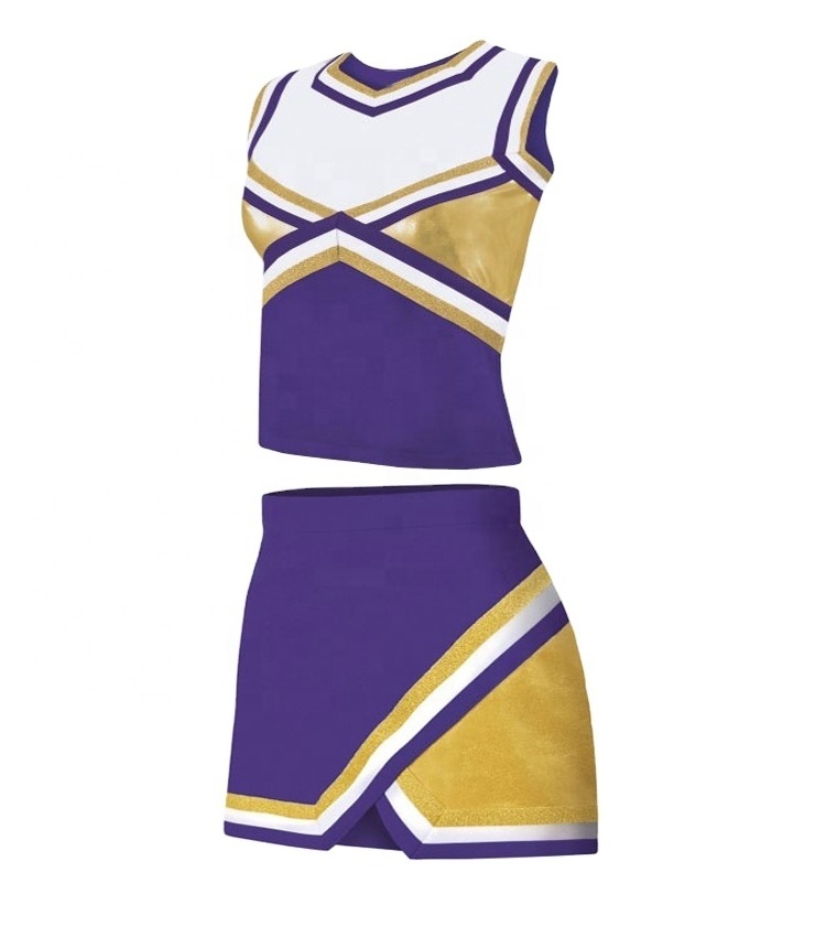 Wholesale Custom Your Style Best Price High School Competition Cheerleading Uniforms OEM Golden Pattern Cheerleader Uniforms