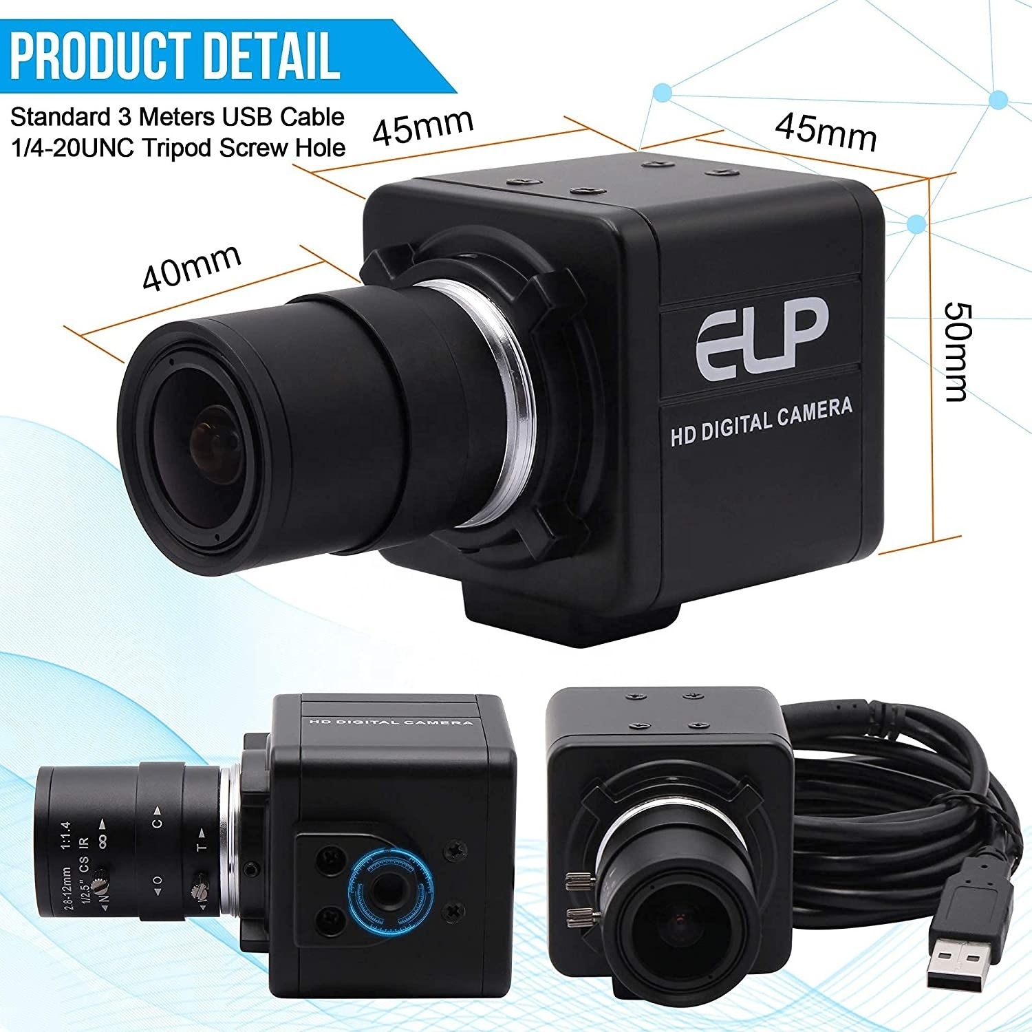 ELP 13 Megapixel 3840x2880 USB Camera IMX214 Sensor HD USB Webcam with 2.8-12mm Varifocal Lens