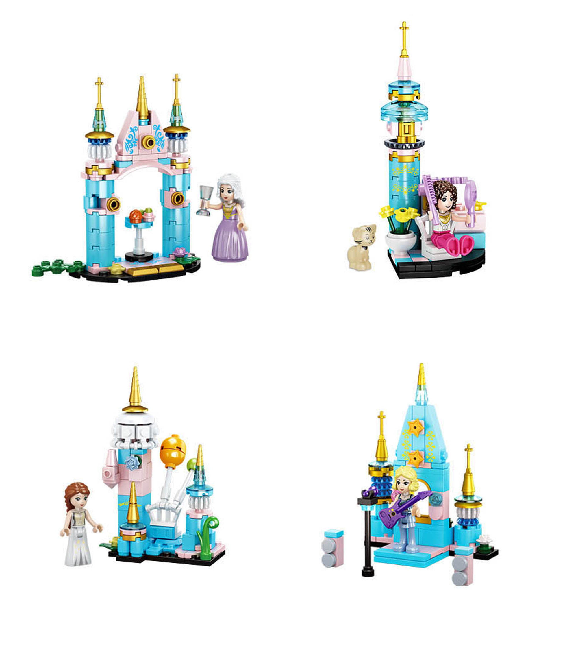 Wholesale 8 in 1 Luxury Flower Princess Castle Model Assemble Fairytale Horse Girls Gifts DIY Castle Building Block Sets