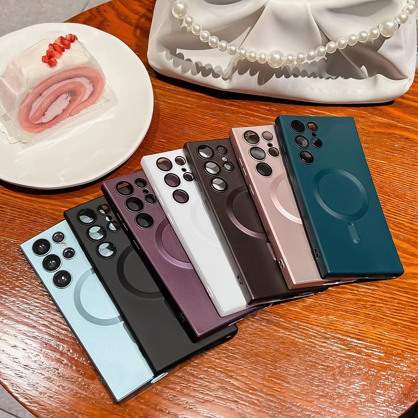 For Samsung S24 Ultra magnetic phone case, all-inclusive metallic paint s23 plus case, S22 anti-drop soft shell