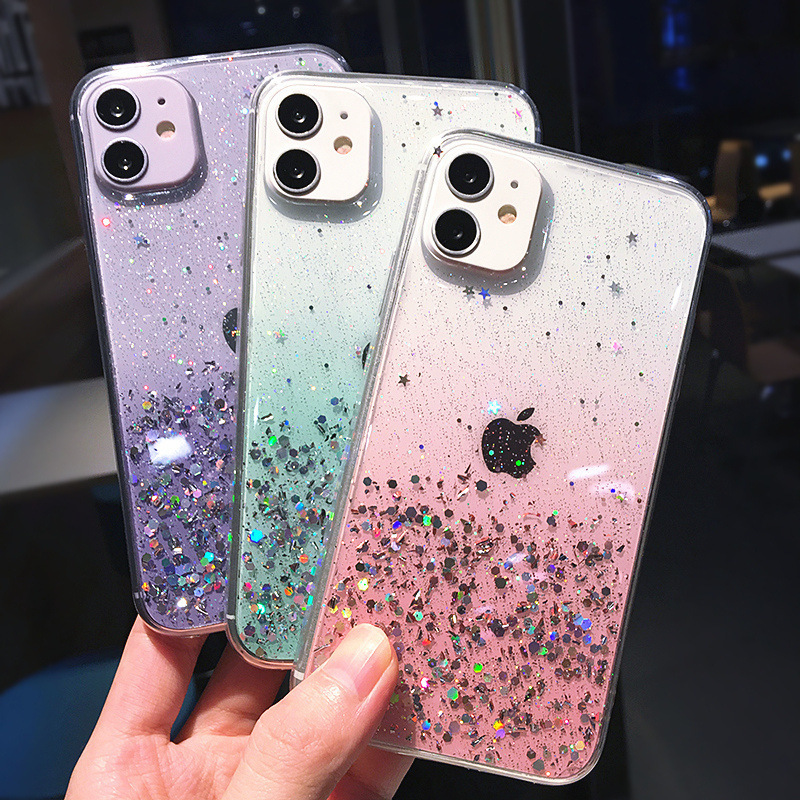 Luxury Soft Bumper Back Cover Glitter Transparent Clear Phone Case For iPhone 11 12 13 Pro Max XS X XR 7 8 Plus SE 2020 Mini