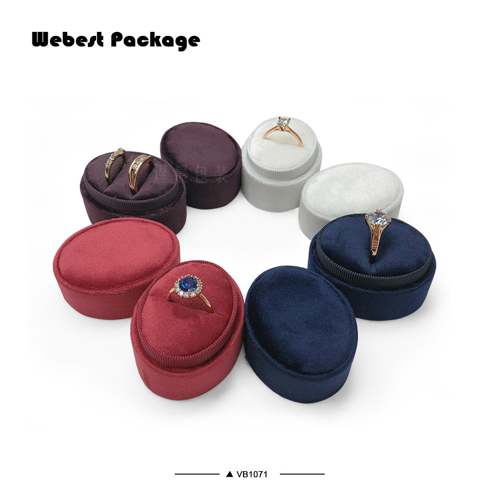 Webest Package velvet velure luxury oval ball shape ring jewelry boxes in different color round velvet ring box