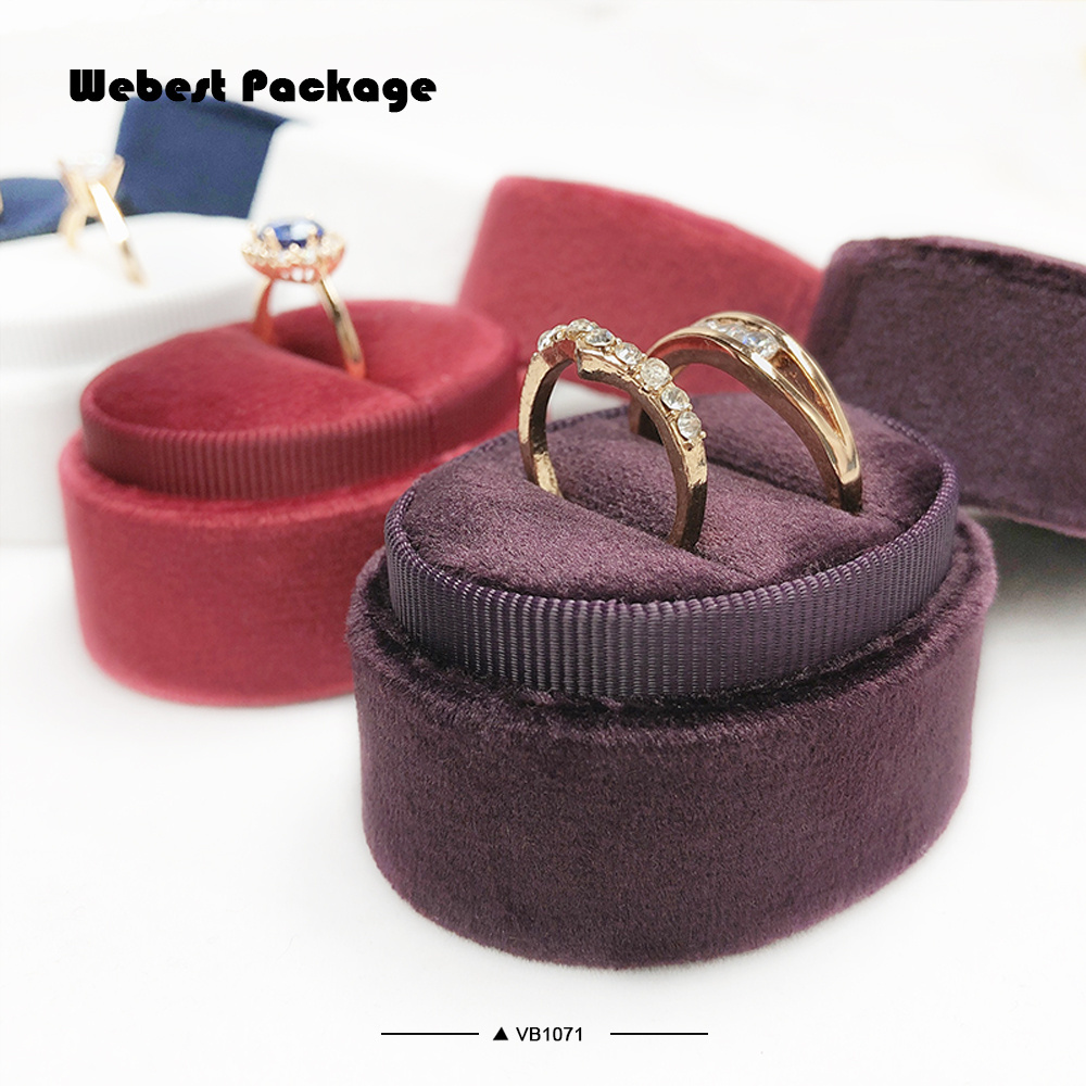 Webest Package velvet velure luxury oval ball shape ring jewelry boxes in different color round velvet ring box