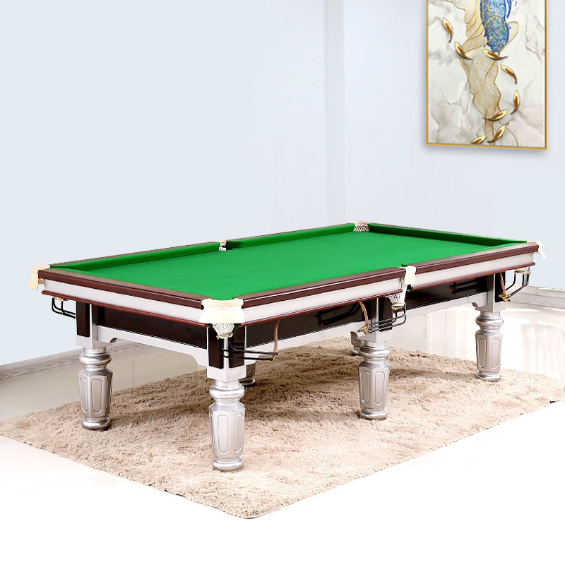 China Manufacturer Cheap Solid Wood Steel Cushion Slate Bed Silver Leg Chinese 8 Ball Pool Table Small 10FT Snooker Table