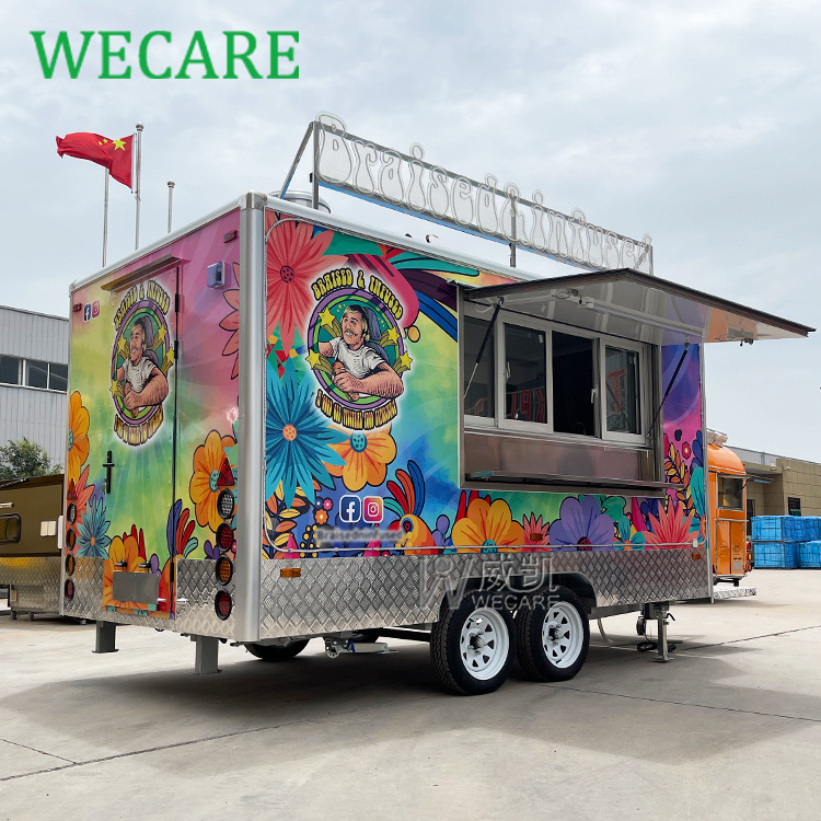 WECARE Custom Size Hot Dog Cart Smoothie Snack Food Truck Square Box Coffee Bar Australia Standard Foodtruck Mobile Food Trailer