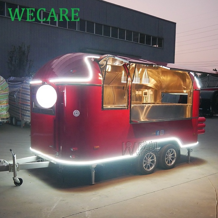 WECARE Custom Mobile Ice Cream Coffee Fast Food Carts Full Equipped Airstream Food Truck Trailer with Full Kitchen for Sale