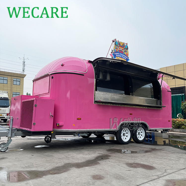 WECARE Remolque De Comida Pink Mobile Kitchen Fast Food Trailers Fully Equipped Airstream Icecream Food Truck for Sale Europe