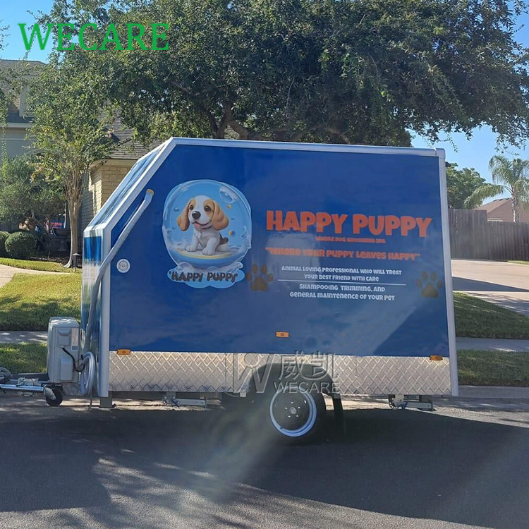 WECARE Custom Mobile Puppy Dog Car Wash Station Cart Self Service Clean Dog Grooming Van Salon Trailer with Full Equipment