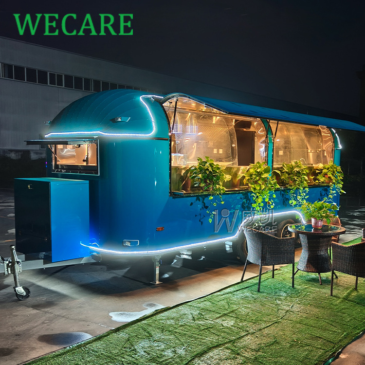 WECARE Multifunction Stainless Steel Airstream Design Food Trailer Fully Equipped Mobile Snack Food Truck with Full Kitchen