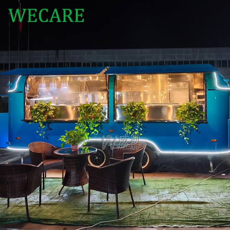 WECARE Multifunction Stainless Steel Airstream Design Food Trailer Fully Equipped Mobile Snack Food Truck with Full Kitchen