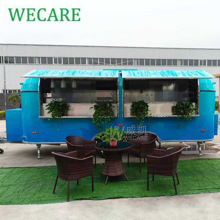 WECARE Multifunction Stainless Steel Airstream Design Food Trailer Fully Equipped Mobile Snack Food Truck with Full Kitchen