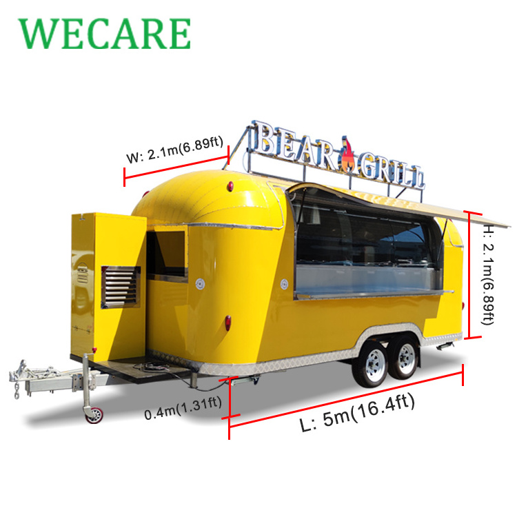 WECARE Carrito De Comida Movil Car Airstream Food Truck Trailer Carros De Helado Mobile Ice Cream Cart with Freezer Refrigerator