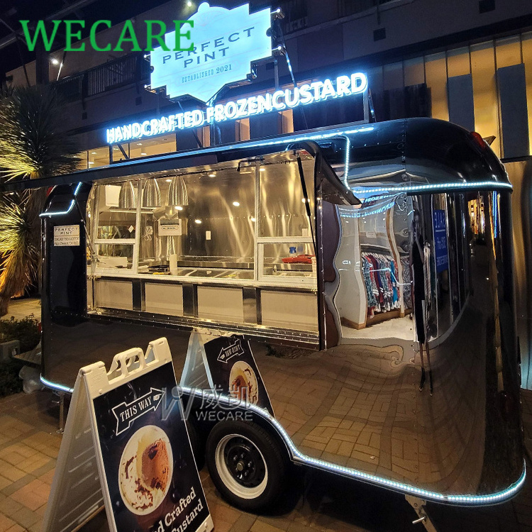 WECARE Custom Stainless Steel Mobile Kitchen Catering Trailer Coffee Snack Bar Airstream Fast Food Truck Trailer Fully Equipped