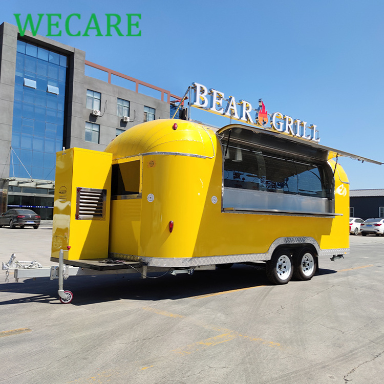 WECARE Carrito De Comida Movil Car Airstream Food Truck Trailer Carros De Helado Mobile Ice Cream Cart with Freezer Refrigerator